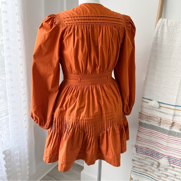 Ulla Johnson Rosalind Saffron Burnt Orange Long Puff Sleeves Mini Dress Size 10 - Picture 6 of 14